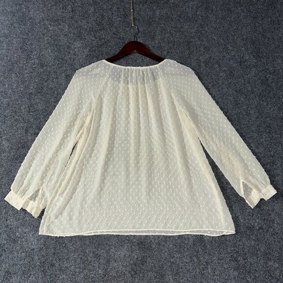 J Crew Blouse Womens Small Swiss Dot Peasant Sheer Keyhole Neck Long Sleeve Top - Picture 6 of 8